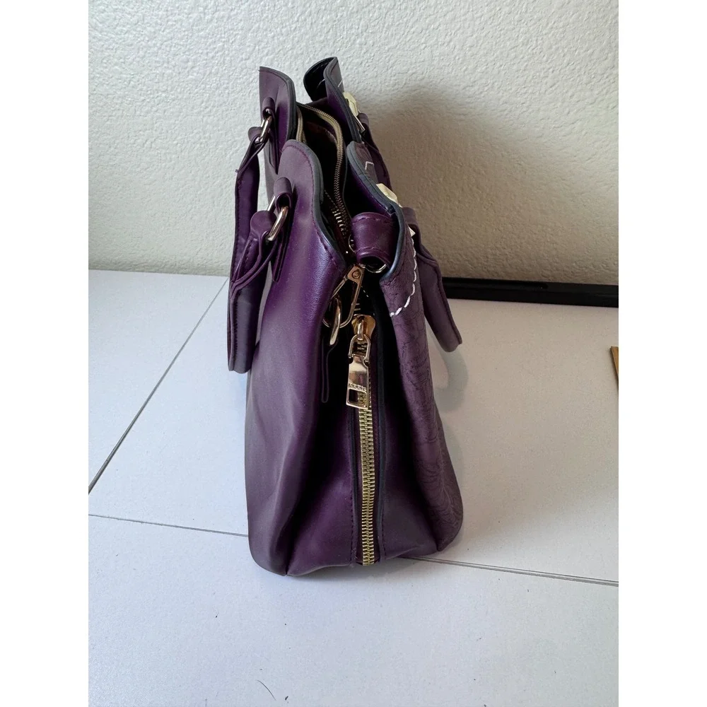 Y2K Purple Faux Leather‎ Lace Overlay Satchel Bag Women Medium Structured Chic